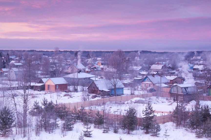 Rural town in winter
