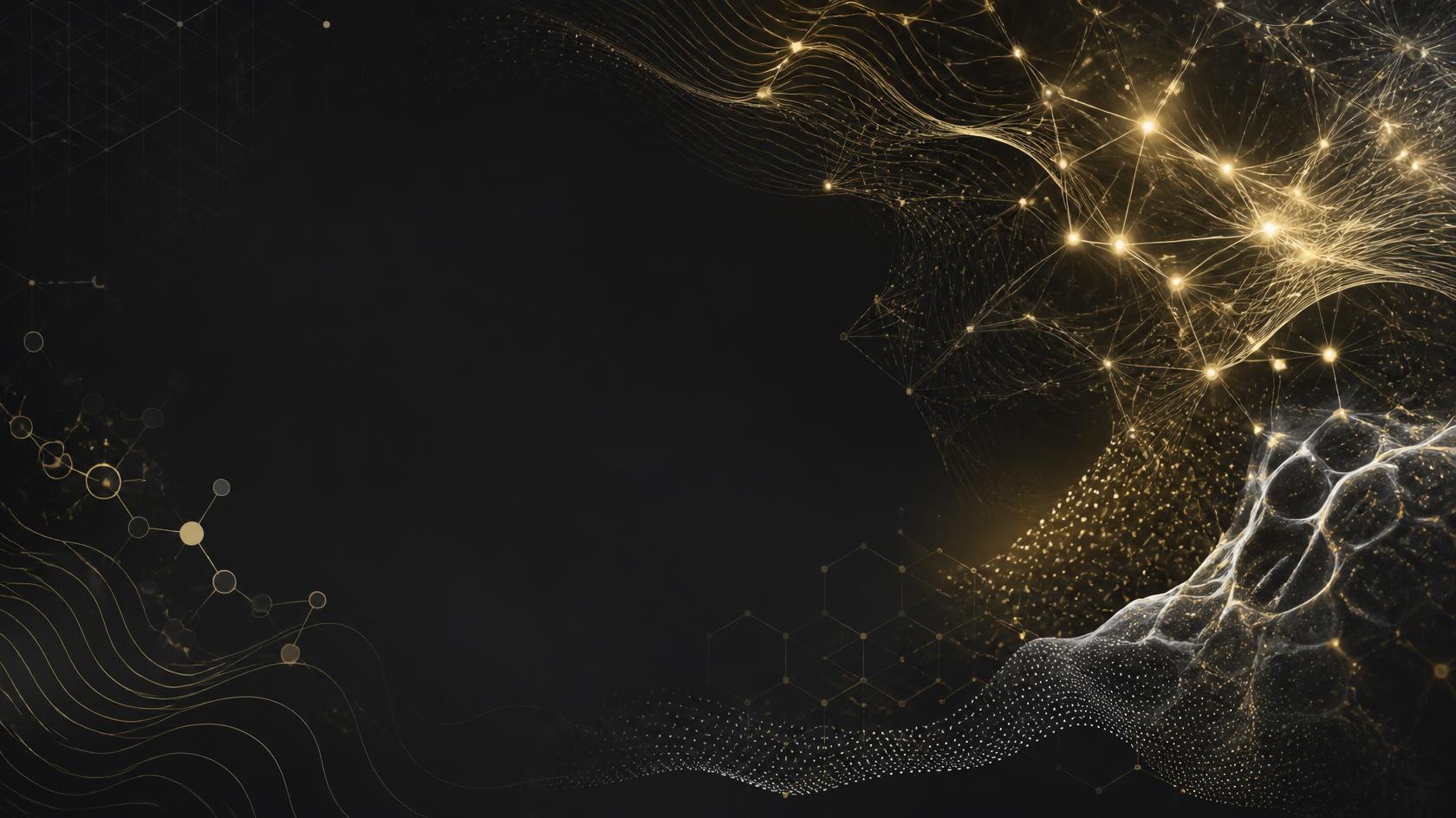 Abstract image of technology and intelligence elements in black and gold
