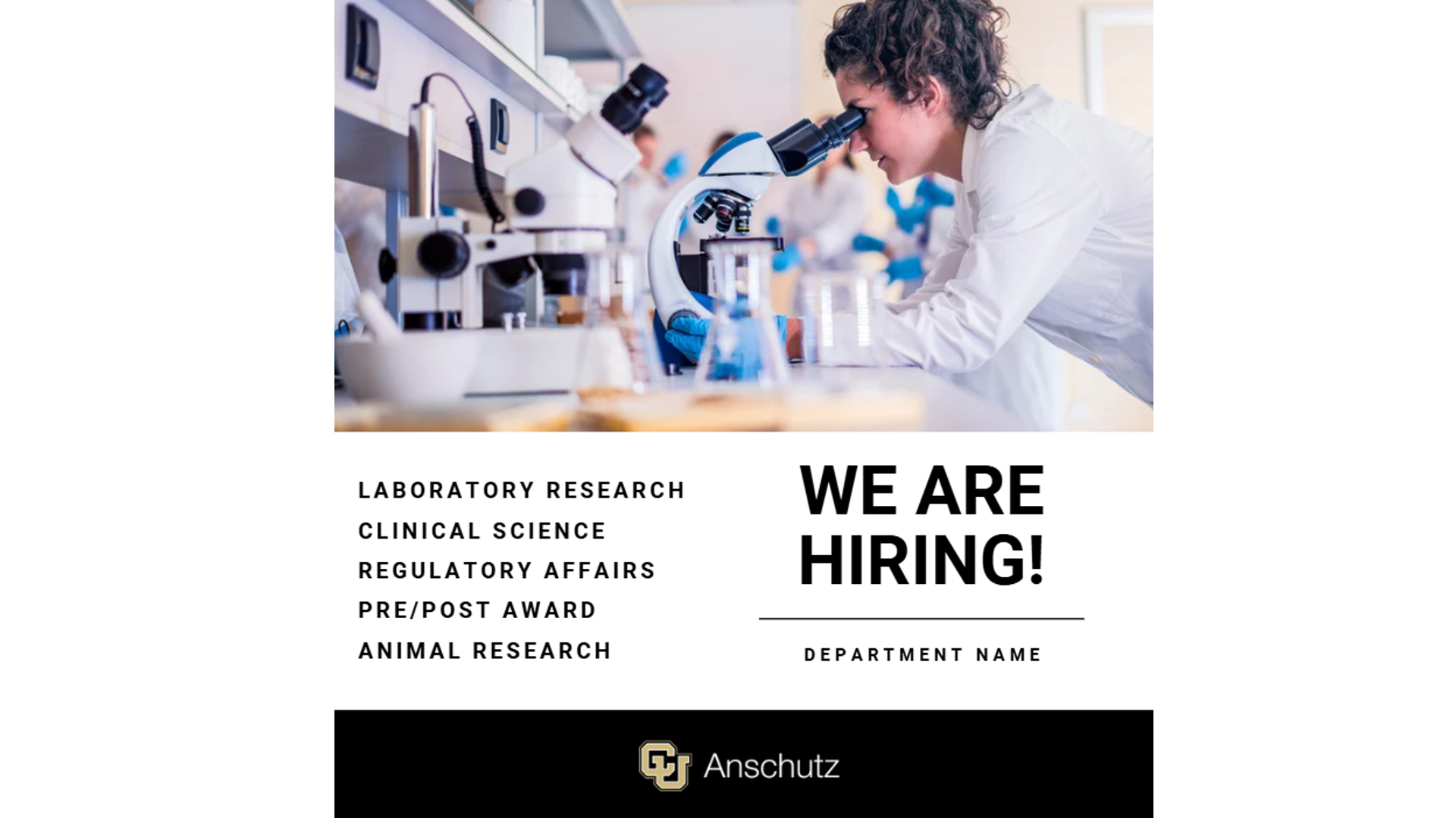 We Are Hiring Multiple Areas; laboratory research, clinical science, regulatory affairs, pre/post award, animal research