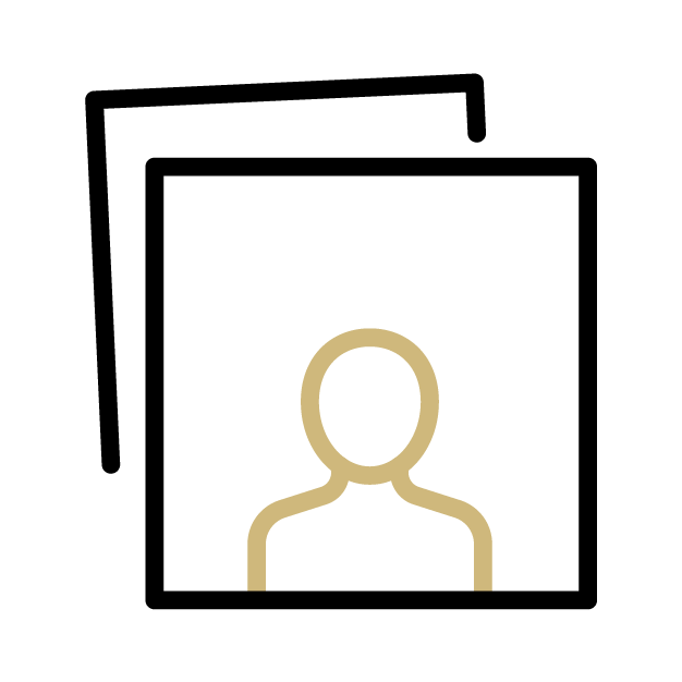 Icon of a stack of two photographs. A portrait is depicted on the top photo