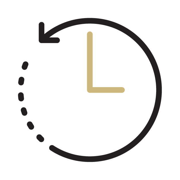 Icon of a clock face with an arrow pointing counter-clockwise around the perimeter