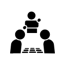 Icon depicting two figures facing each other with a third in between