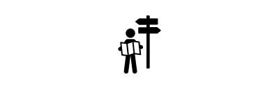 Icon of a figure holding a map and standing next to a sign post pointing in opposite directions