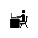 Icon depicting a figure sitting at a computer