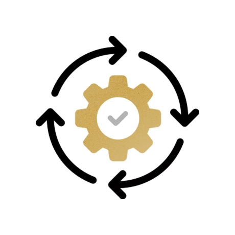 Icon showing gear with a checkmark