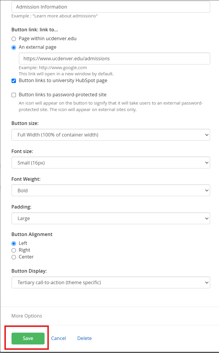Sitefinity content type button link dialog