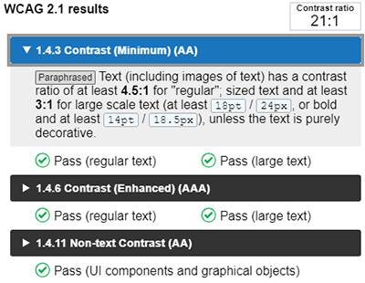 wcagGuidelines CCA tool opened WCAG guideline dropdown