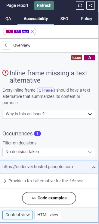 inline frame report siteimprove report of inline frame without text being flagged