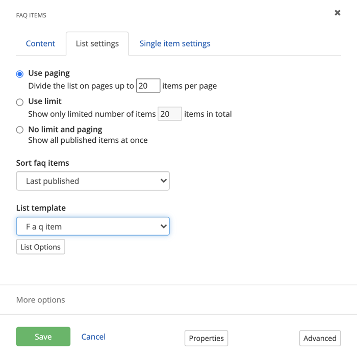FAQ - List settings options FAQ - List settings options