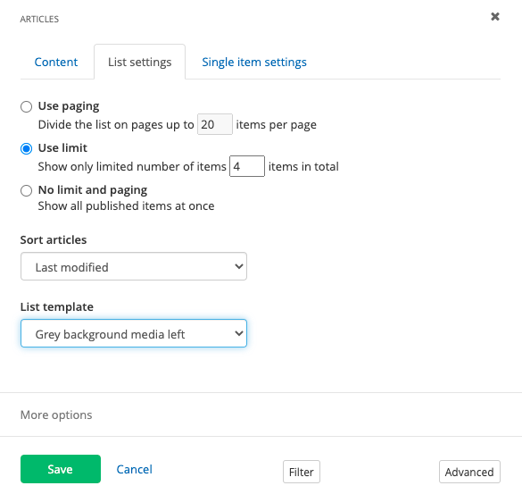 List settings for Newsroom List settings for Newsroom