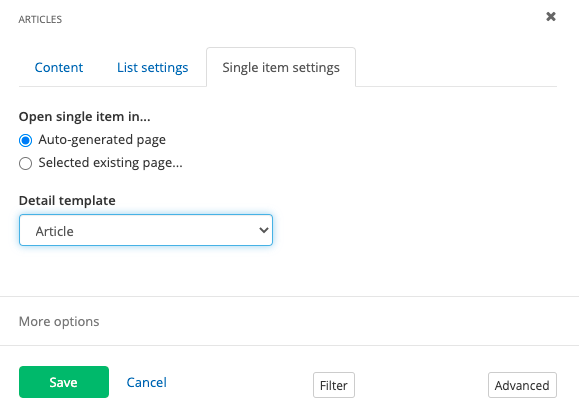 Single item settings for newsroom Single item settings for newsroom
