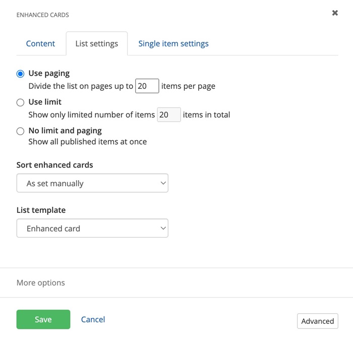 List settings for manual sort List settings for manual sort