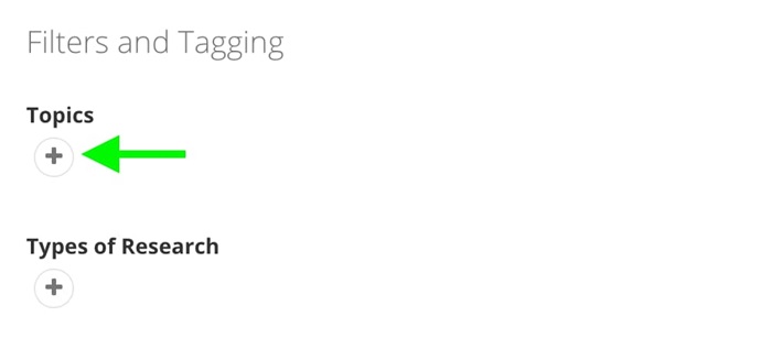 Select plus button under filter options to select or add new tags
