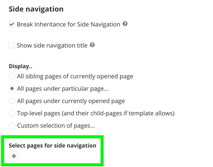 Select pages for side navigation Select pages for side navigation