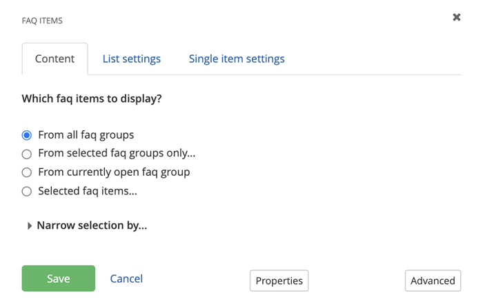 Setting options for FAQ widget Setting options for FAQ widget