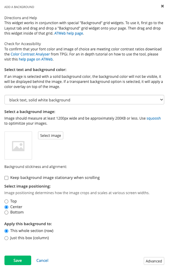 Background widget customization options Background widget customization options