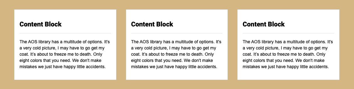 Example of the background widget using solid gold background with 3 content black widgets Example of the background widget using solid gold background with 3 content black widgets