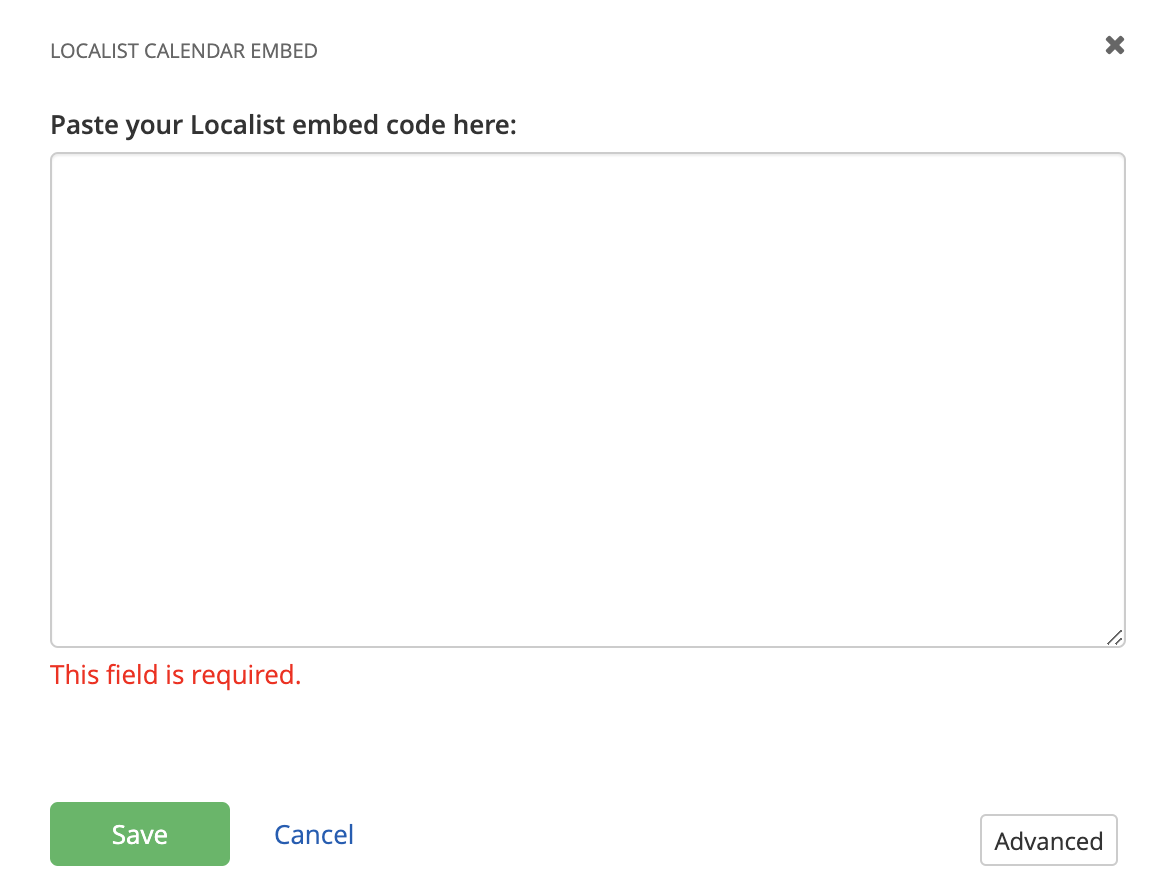 Localist Calendar widget edit interface Localist Calendar widget edit interface