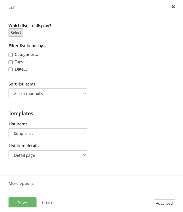 List widget properties List widget properties