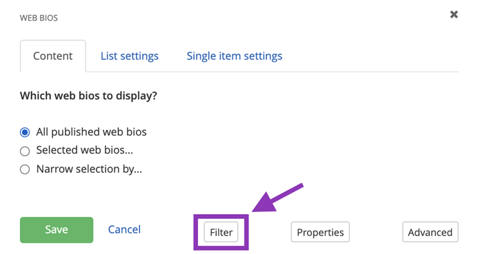 Edit view for web bio widget Edit view for web bio widget