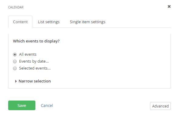 Calendar widget content settings Calendar widget content settings
