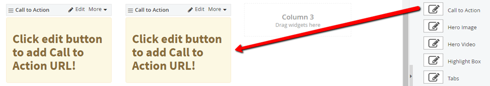 Dragging Call To Action widget to content area Dragging Call To Action widget to content area