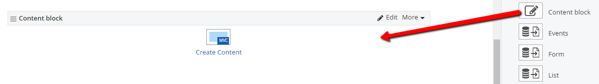Dragging content block widget to content area 