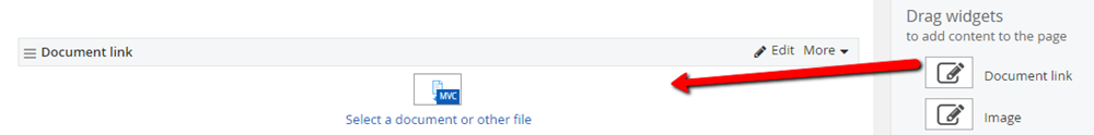 Dragging document link widget to content area Dragging document link widget to content area