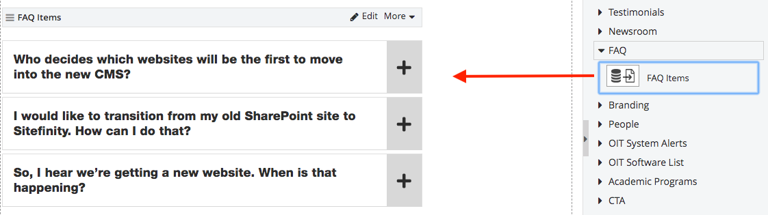 Dragging FAQ widget to content area