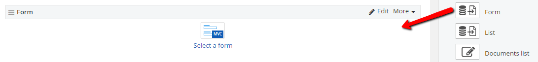 Dragging form widget to content area