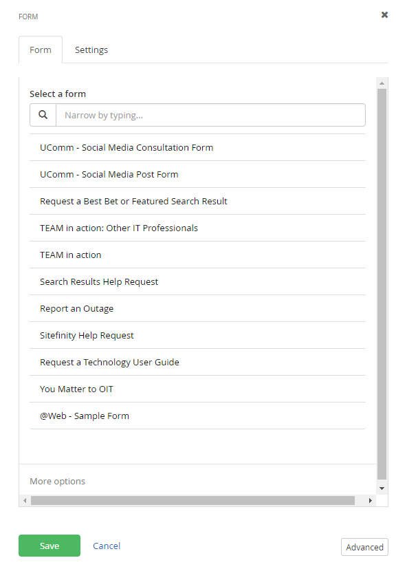 Form widget settings Form widget settings