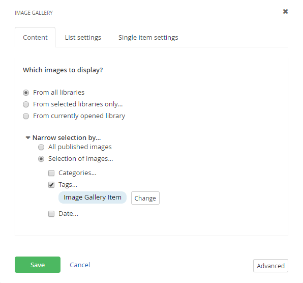 Image gallery widget settings Image gallery widget settings