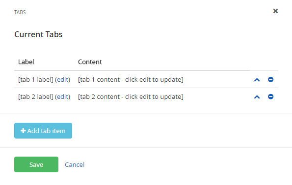 Tabs widget settings and details Tabs widget settings and details