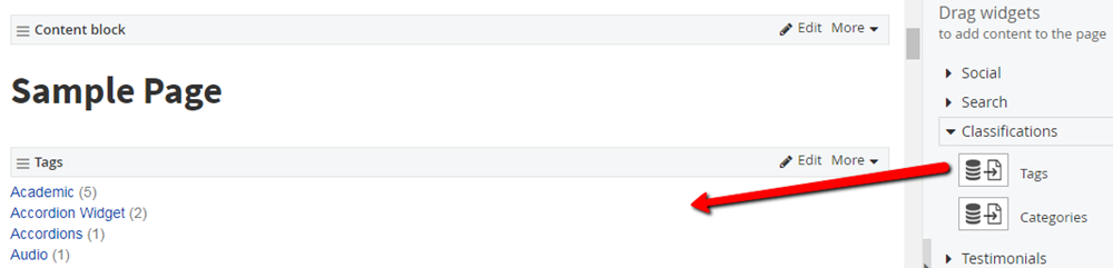 Dragging Tags widget to content area Dragging Tags widget to content area