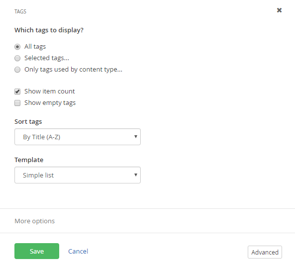 Tags widget settings