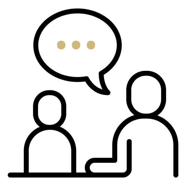 Graphic of two people icons speaking to each other