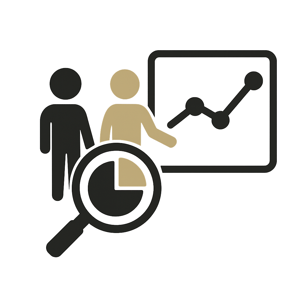 Graphic depicting people and data related diagrams