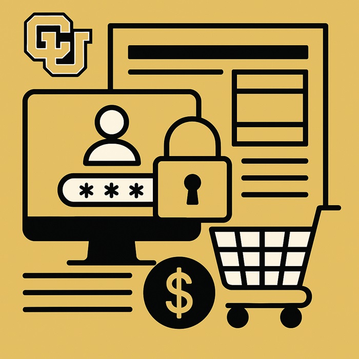 Computer with lock and shopping cart representing system access
