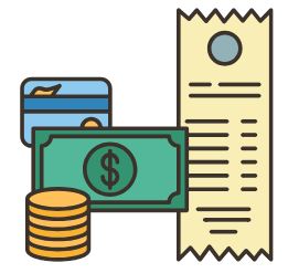 Clipart of cash, credit card, and receipt