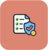 Decorative red square icon showing a checklist, shield, checkmark, and coin, representing fiscal compliance training.