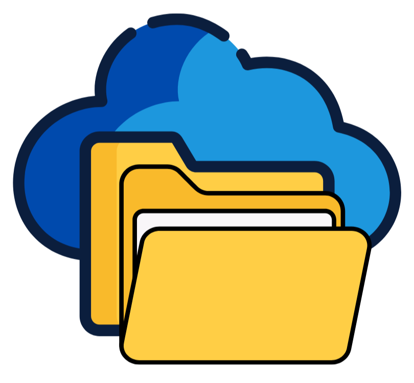 Graphic of a blue cloud with files in front of it