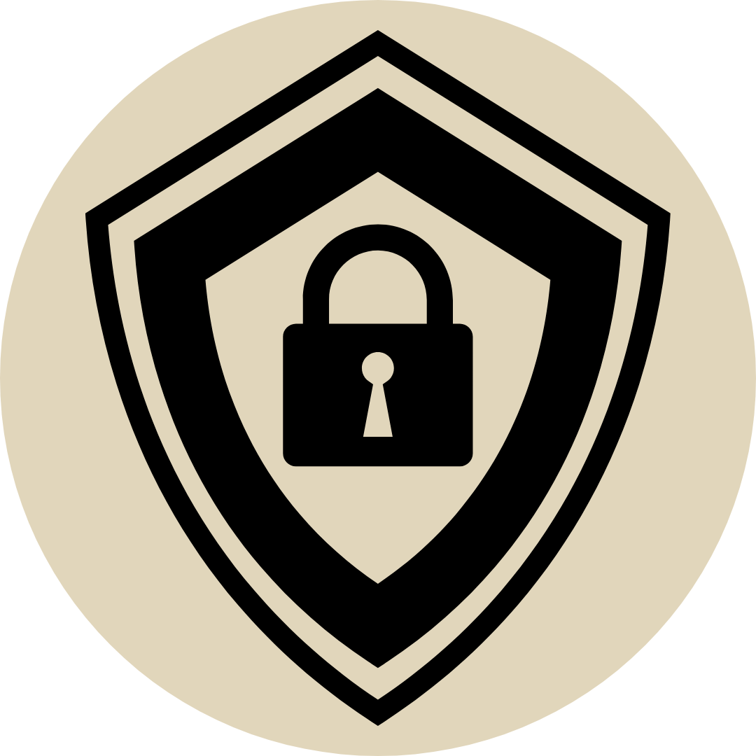 Graphic of a lock on a shield with a gold circle behind it.