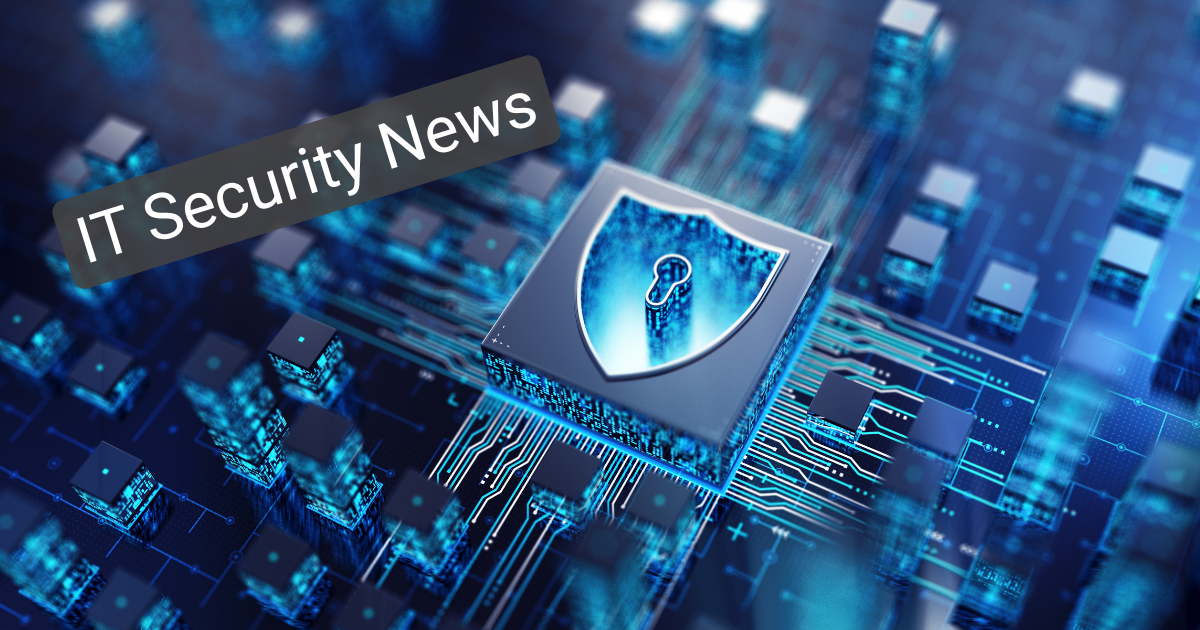 Graphic of a circuit board with a security shield and the words IT Security News.