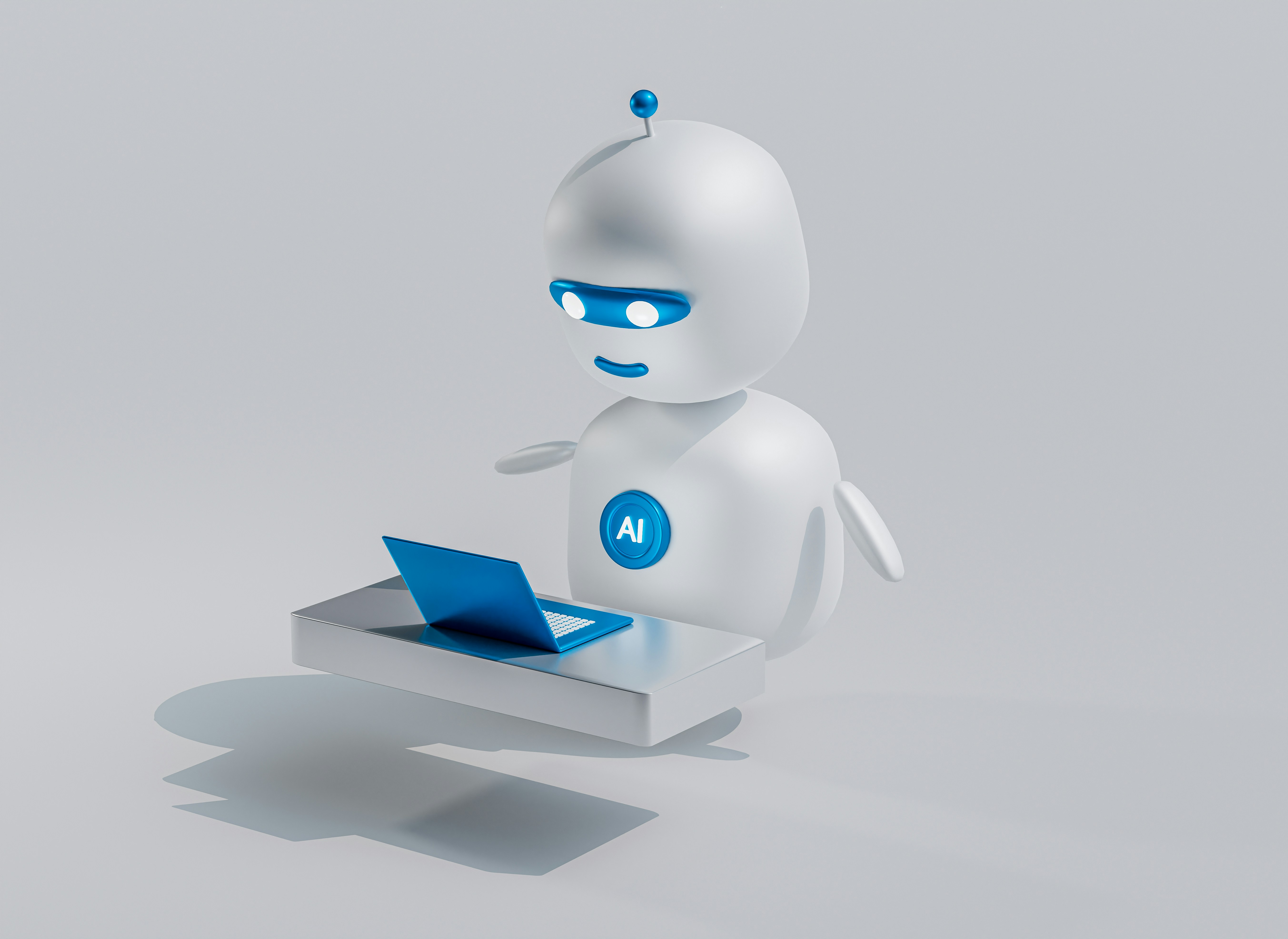 AI robot typing on keyboard