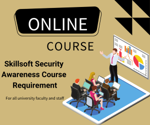Graphic of a presenter and adult students with Online Course: Security Awareness Course Requirement.
