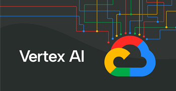 vertex2 Logo for Vertex AI product showing a black background with a rainbox cloud and rainbow lines going into it