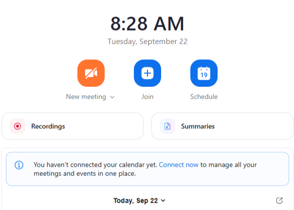 Screenshot of the Zoom user dashboard