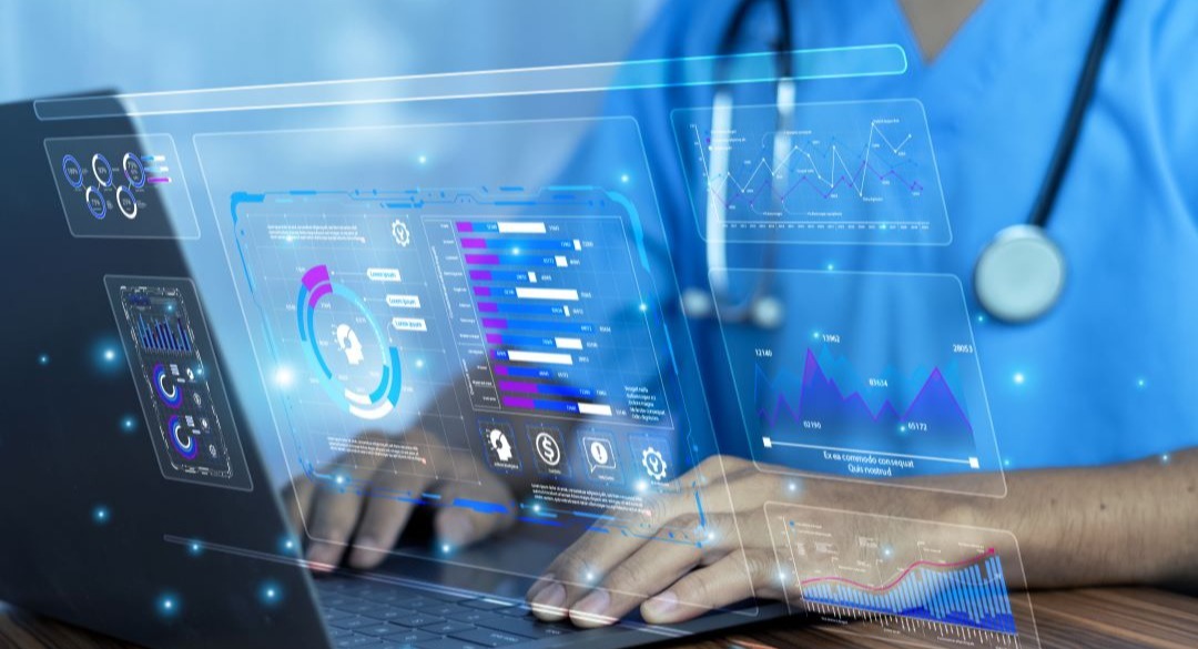 Image of a doctor using technology to innovate.
