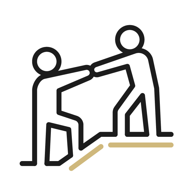 Graphic of a person being helped up a mountain