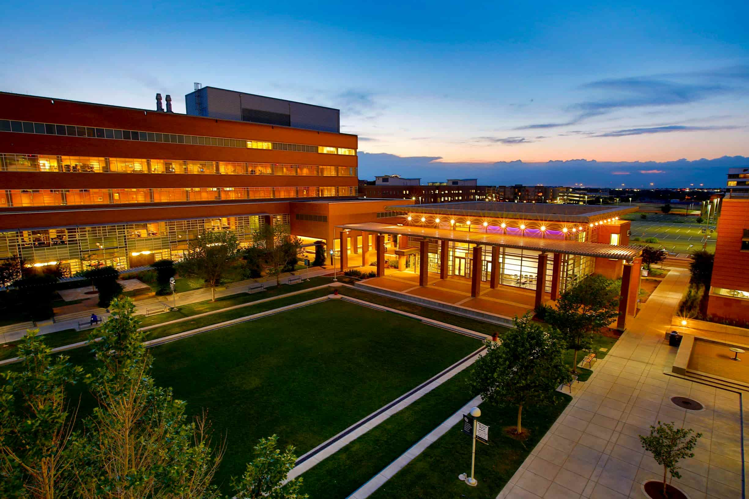 People walking through Anschutz Campus on a Sunny Day